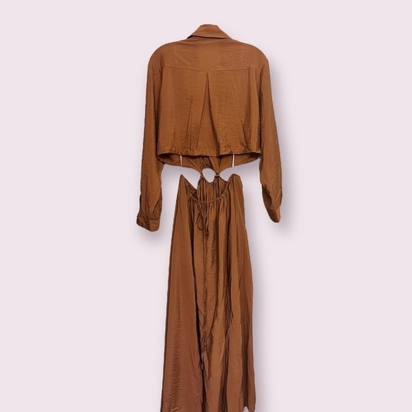 Revolve YFB Derby Dress Brown Cutout Maxi Collared Long Sleeve Womens Size Large - Picture 4 of 12